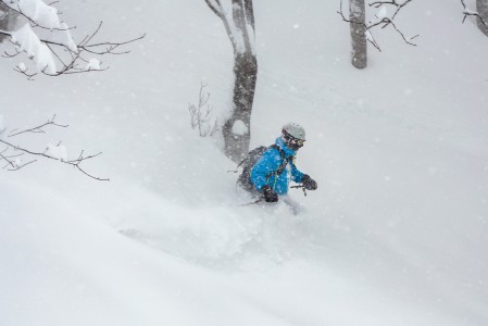 Seki Onsen tarjosi syvintä kokemaamme puuterihiihtoa. Kevyessä, mutta syvässä lumessa on helppo laskea ja eteneminen tuntuu painottomalta leijumiselta.