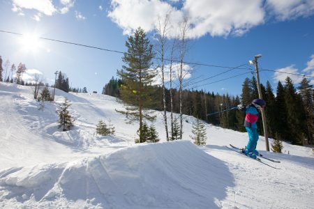 Pääskyvuoren ilmatilaan pääsee tutustumaan useamman erikokoisen hyppyrin kautta.