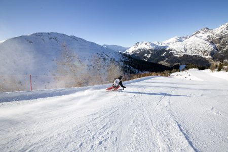 Cima Piazzin rinteet ovat yläosiltaan aurinkoisia. Hyvällä näkyvyydellä hyvässä valossa vauhtiakin tohtii ottaa hieman reippaammin.