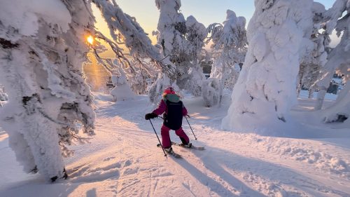 Tykkylumisilla metsäreiteillä on hienoa laskea auringonlaskua kohti ja siihen saakka.