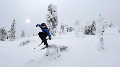 Sallan metsälaskualueelta löytyy puusta tehtyjä hyppyreitä, reilejä ja muita temppupaikkoja.